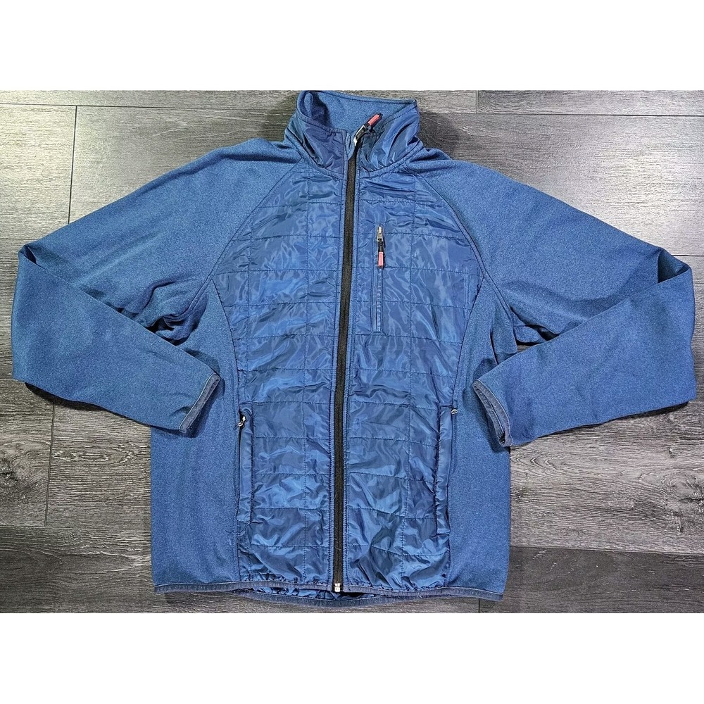 Orvis Mixed Media Hybrid Jacket Men M Blue Quilted Stretch Pockets Outdoors Fish